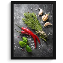 POSTER MIT RAHMEN Pfeffer - Kräuter - Gewürze - Beton Bilderrahmen 30x40 cm