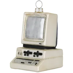 Christbaumschmuck Glas 8,5cm Computer Figur Handbemalt Weihnachtsbaum Anhänger Weihnachten Christbaumanhänger Weihnachtsbaumschmuck Retro PC Weiß