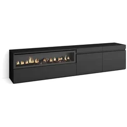 SKRAUT HOME Wohnzimmer TV-Schrank, Viel Stauraum, 200x35x45cm, Für TV-Geräte bis 80“, Elektrischer Kamin, Modernes Design, Schwarz _ 48_5