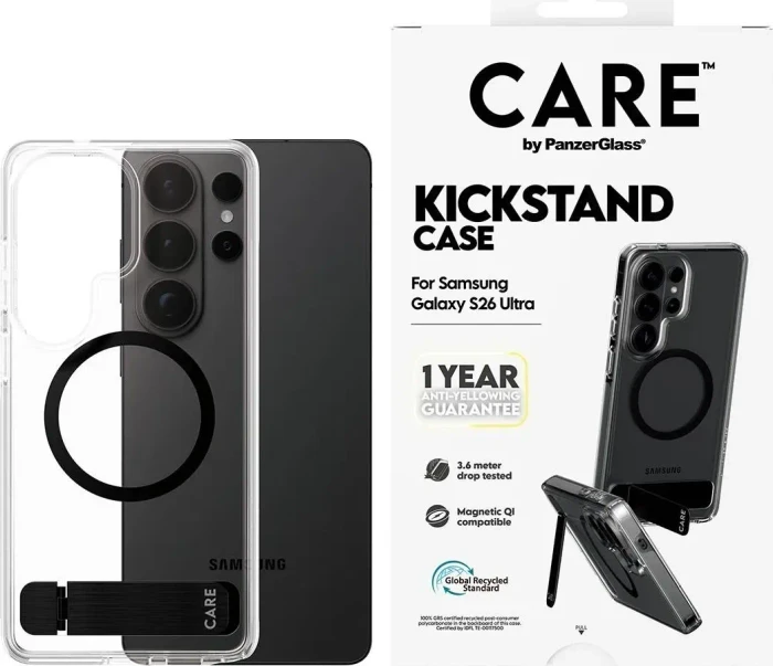PanzerGlass CARE Cover Samsung Galaxy S26 Ultra Clear / Black Kickstand Qi + ein Jahr Garantie gegen