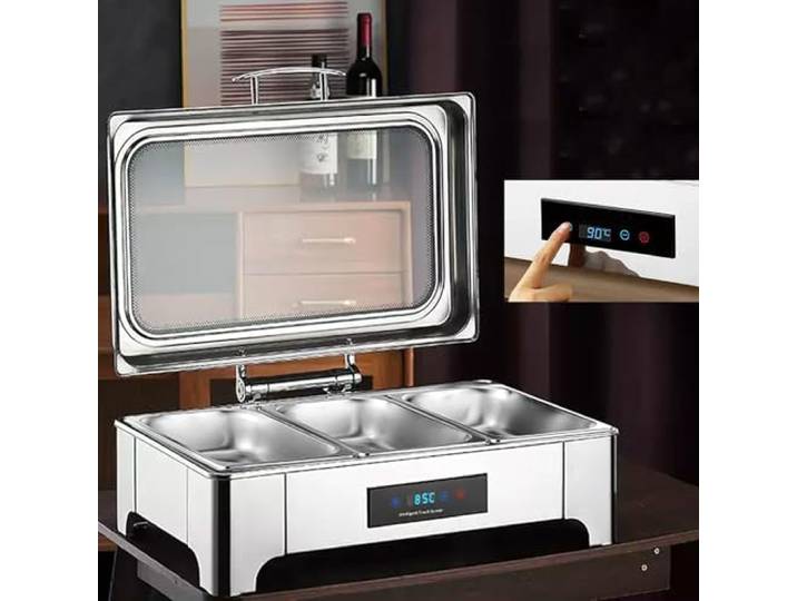 Chafing Dish Elektrisch, 9L Catering Speisewärmer Buffetwärmer (GN1/3) Professionel Warmhaltebehälter Essen mit Touch-Temperaturregelung für Party Küchen Hotel, Sichtbare Glasabdeckung