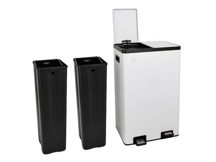 Svita Mülltrennsystem Tmh2X30 2x30L 2 Fächer Mülleimer Pulverbeschichteter Stahl Weiß, Metall, 47x72x32 cm, Haushalt & Reinigung, Reinigung, Mülleimer & Abfallsammler