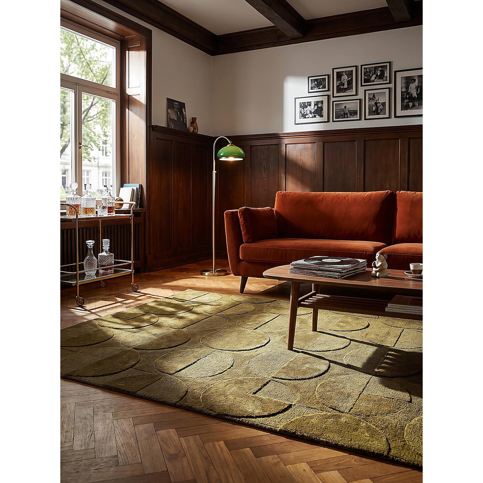 Wollteppich Hoch-Tief Olivgrün 160 x 230 cm - DEBEN Kadima Design