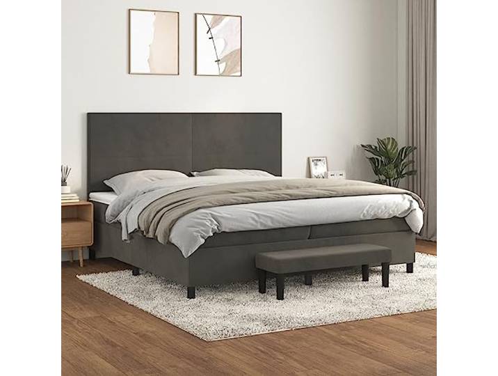 RJPLMFV Bettgestell, Velours, Dunkelgrau, 200 x 200 cm, Matratze mit Taschenfedern