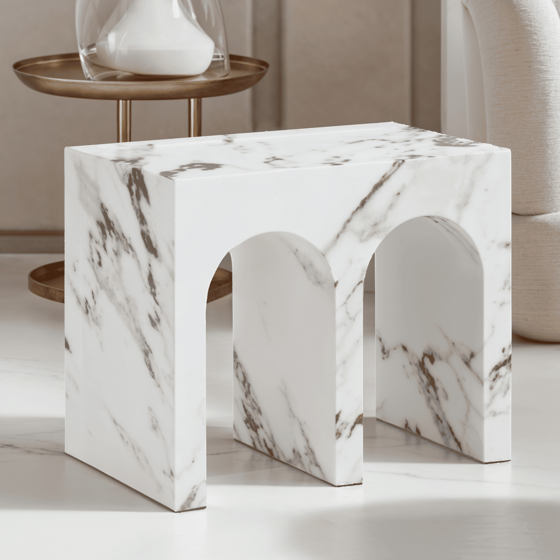 Kyoto Luxury White Marble Effect Large Arched Side Table