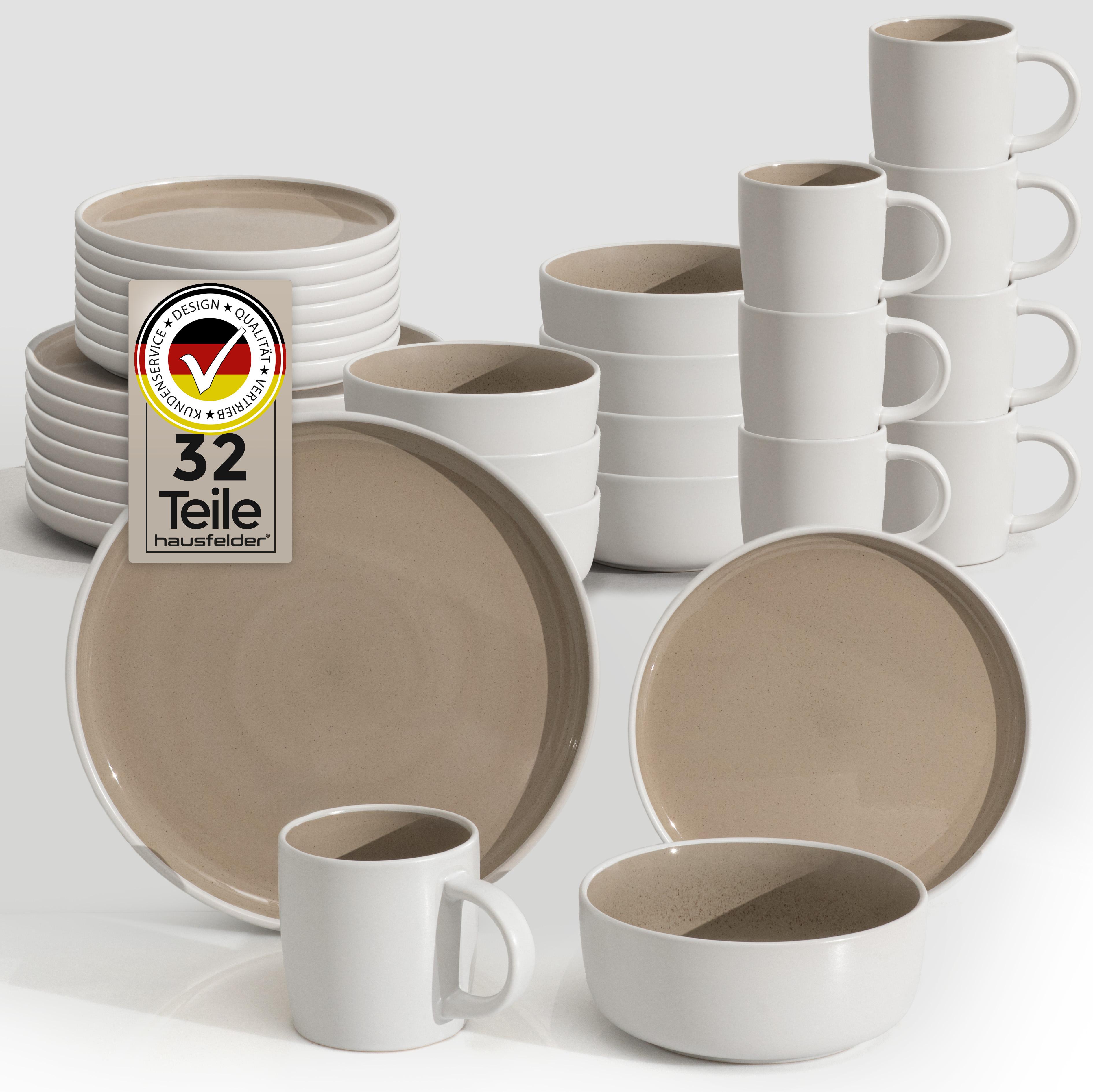 Steingut Geschirrset 8 Personen, Tafelservice 32teilig, Shadow Stone