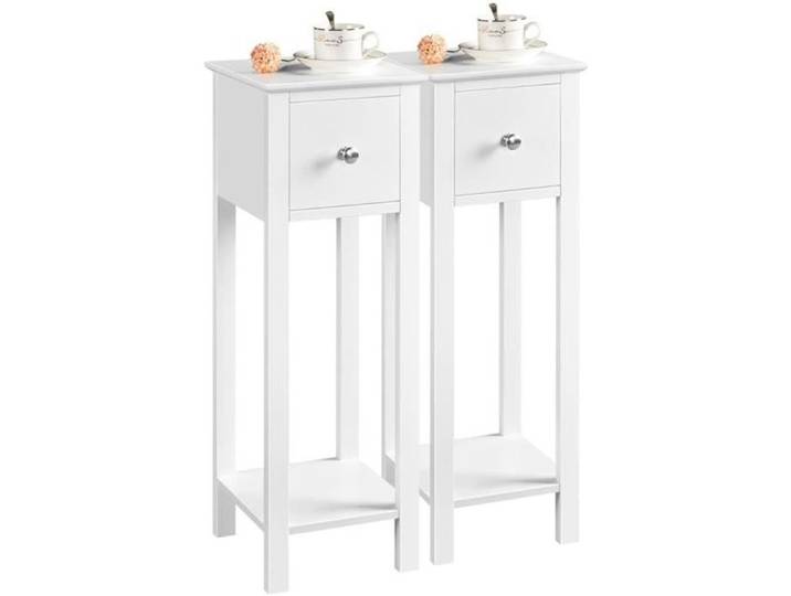Table d'appoint en bois blanc Yaheetech - Lot de 2 - Design contemporain - 2 tiroirs - 25 x 25 x 70 cm
