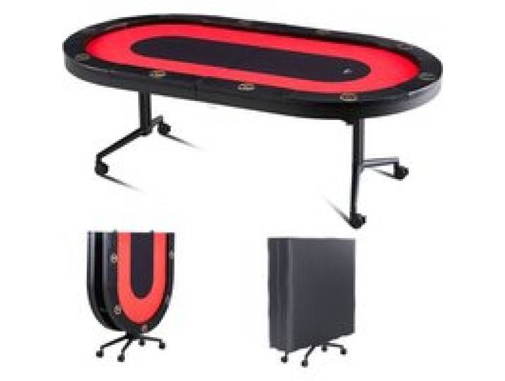 VEVOR Casino Pokertisch Klappbare Tischbeine 2290 x 1220 x 800 mm (L x B x H), Faltbarer Pokertisch, Schwarz & Rot Pokerauflage Klapptisch für 10 Spieler, Pokertisch mit Staubschutzhülle Tragbar