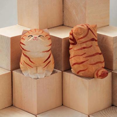 Inspire Select Handcrafted Wooden Cat Figurine Cute Kitten Desk Decor & Animal Car Ornament 6