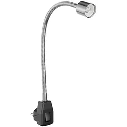 ledscom.de Steckdosenleuchte / Leselampe LESCH, Schwanenhals, Schalter, chrom/schwarz, 1x GU10 max. 10W