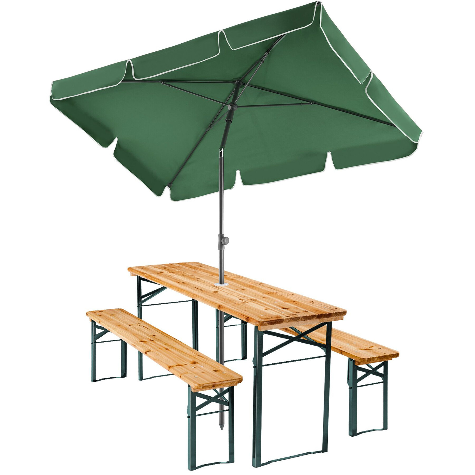TecTake Ludwig 3-delige opklapbare biertafelset met parasolhouder, bruin