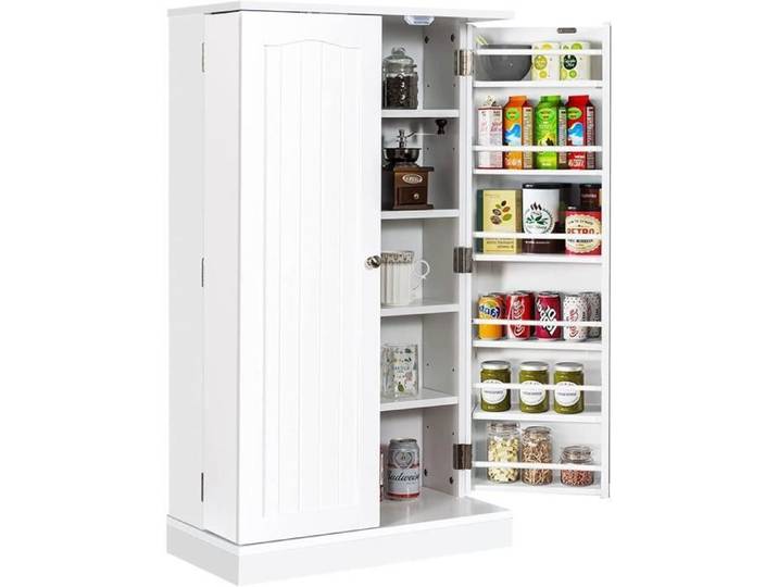 Buffet de Cuisine Bas-GOPLUS-59x30 5x103CM-1 Armoire à 5 Niveaux et 2 Portes à 12 Etagères Blanc