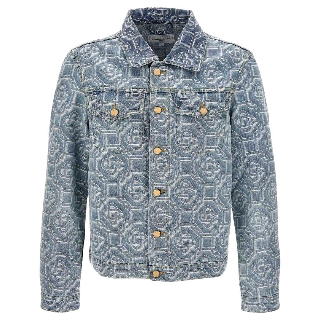 Casablanca Klassische Monogram Jeansjacke Aus Gebleichtem, Blauem Denim