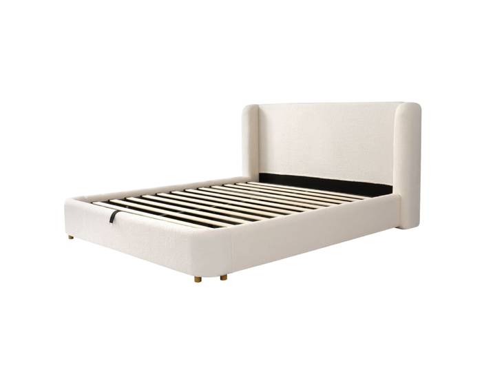 Lit coffre en polyester beige 140 x 200 cm