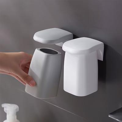 Trendy Discount Goods Wall Mounted Toothbrush Storage Rack Minimalist Magnetic Mouthwash Cup Dental Jar grey