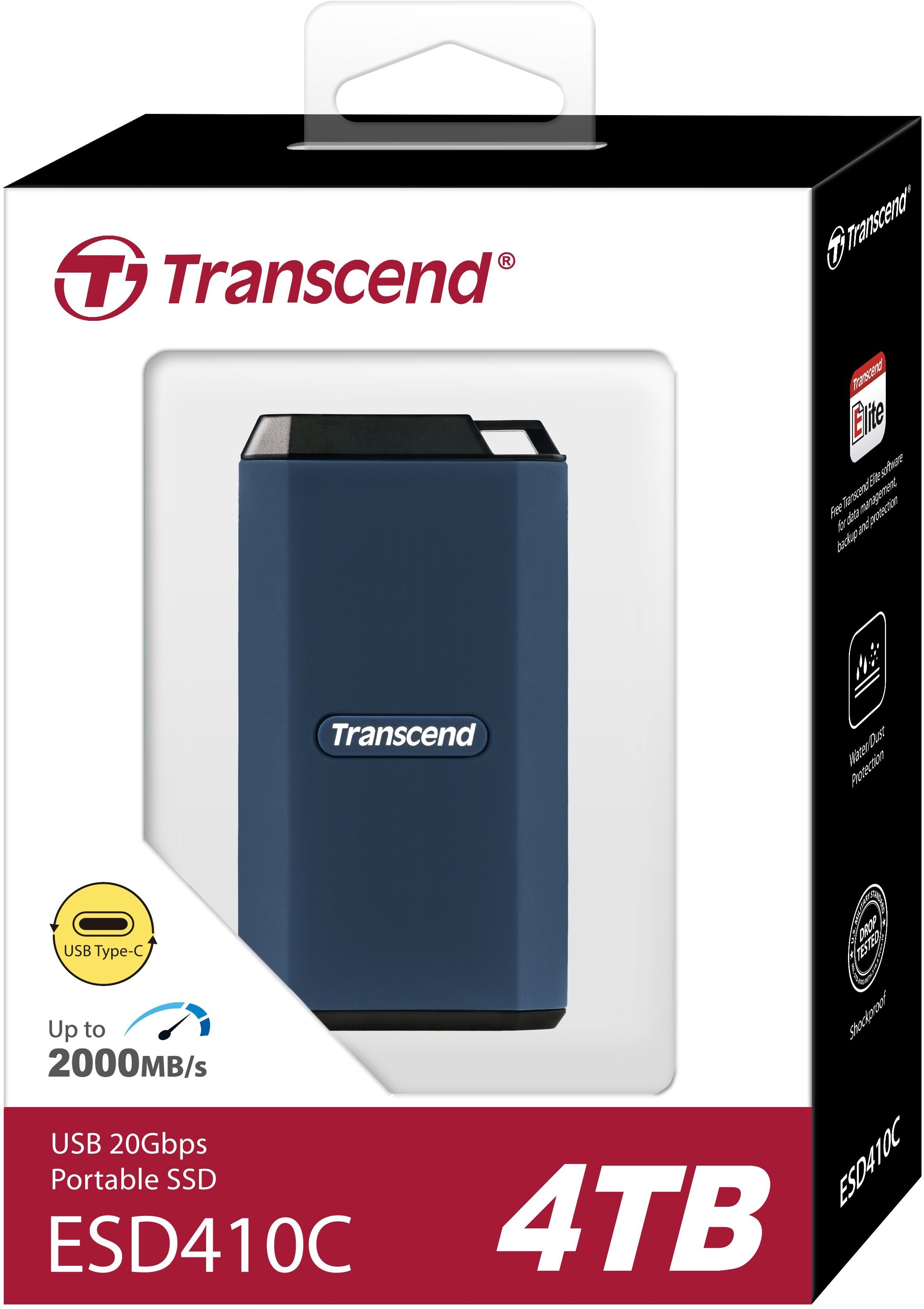 Transcend ESD410C Portable SSD USB 20Gbps Type-A/Type-C Rugged Water-Resistant 4TB - Dark Blue