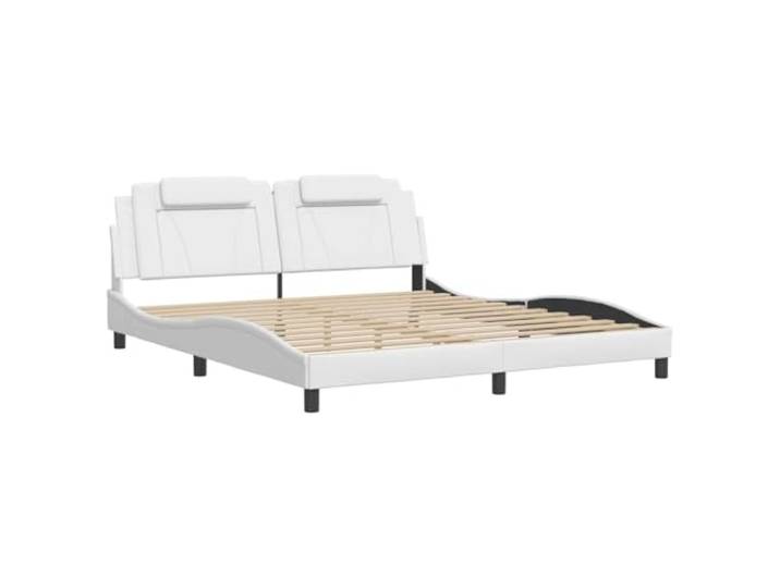 KTHLBRH Bettgestell Viana Weiß 180 x 200 cm Kunstleder Gepolstertes Kopfteil, Sperrholzleisten, gewelltes Design, leicht zu reinigen
