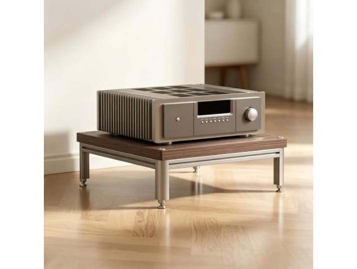 YHTCSXMD Stapelbares 1-Tier HiFi Rack, Audio Rack, 18 mm Holzablage Aluminiumrahmen, Vibrationskontrolle, Modulsystem für Verstärker, CD-Player und Plattenspieler; Wohnzimmer und Schlafzimmer