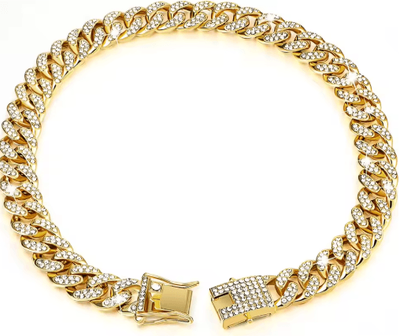 Inspire Picks Luxury Rhinestone Cuban Link Cat Necklace Collar For Cats & Small Dogs gold 16 Inch 40cm