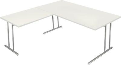 Schreibtisch Toledo, mit Anbautisch, höhenverstellbar, C-Fuß, B 1600 x T 800 mm, weiß