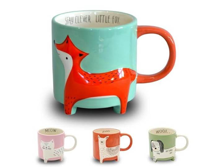 Winkee - Schattige dierenmok vos De schattige koffiemok & theebeker in groot XXL mok ca. 450 ml Leuke koffiemok Cadeau voor verjaardag, eerste schooldag, Kerstmis, Valentijnsdag