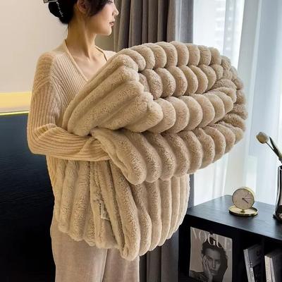 Inspired Finds CozyStripes Thickened Multifunctional Throw Blanket khaki 59.06x78.74in (about 2.20 Lbs)