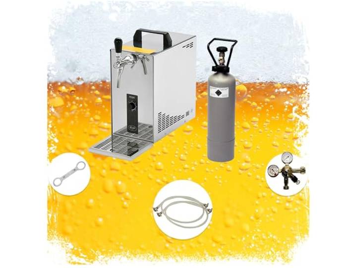 ich-zapfe Bierzapfanlage - Komplett Set mit Zapfanlage 20l fass mit kühlung Bierkoffer Durchlaufkühler PYGMY 20 1-leitig Trockenkühler CO2 Flasche und CO2 Schlauch komplett, Zapfkopf:Kombi