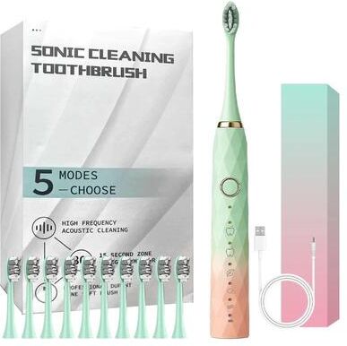 Inspire Select Rechargeable Electric Toothbrush Waterproof Sonic Rotary Teeth Cleaning Brush With 10 Replacement Heads green