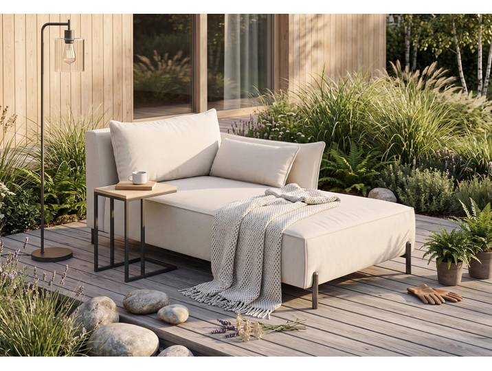 Kaiser Möbel Chaiselongue für Terrasse und Garten, Stoff Sunlight, Ecru, Rechts, SUNMEE