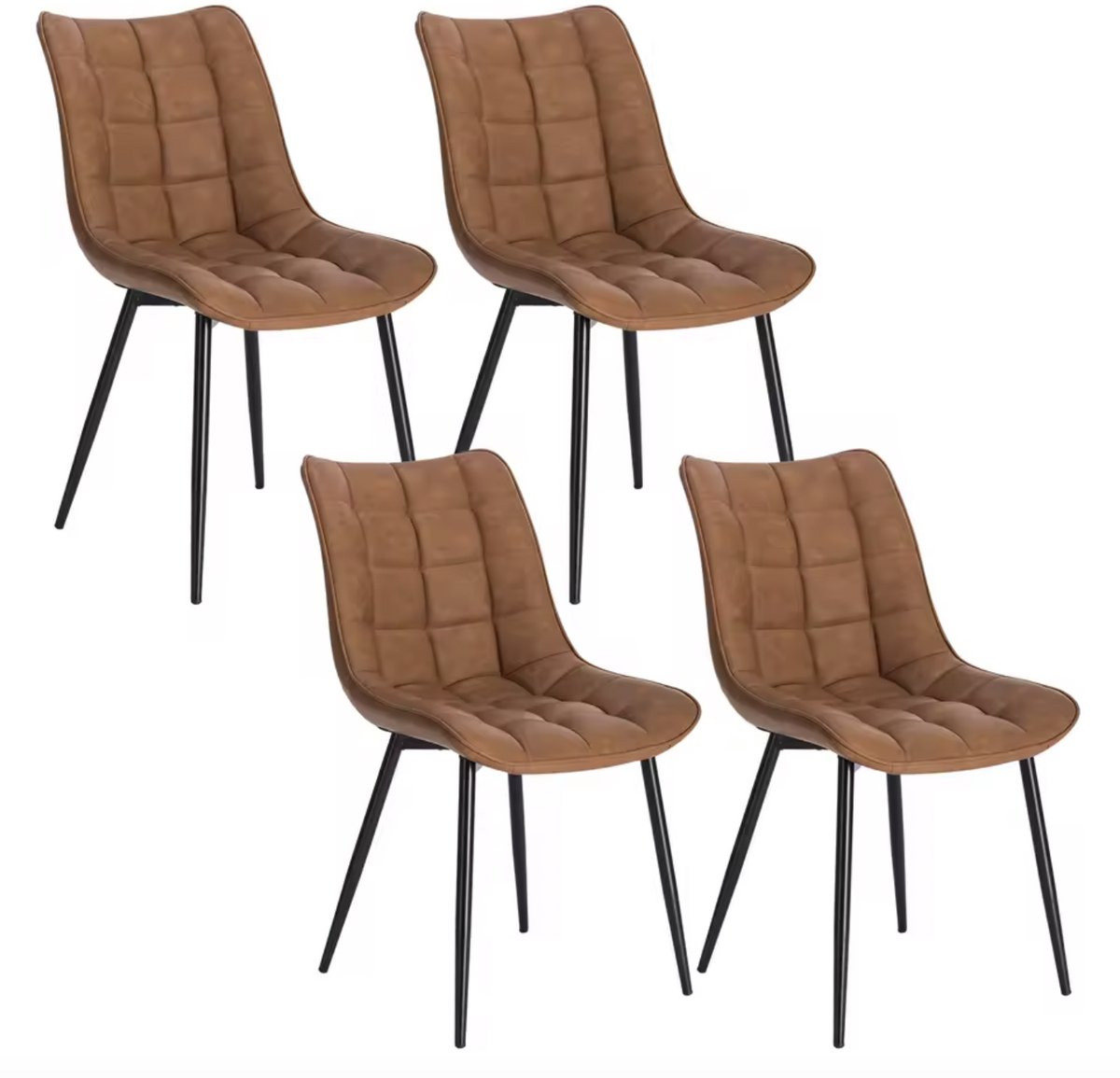 Varnox Set van 4 Eetkamerstoelen - Bruin PU Leer - Zwarte Poten
