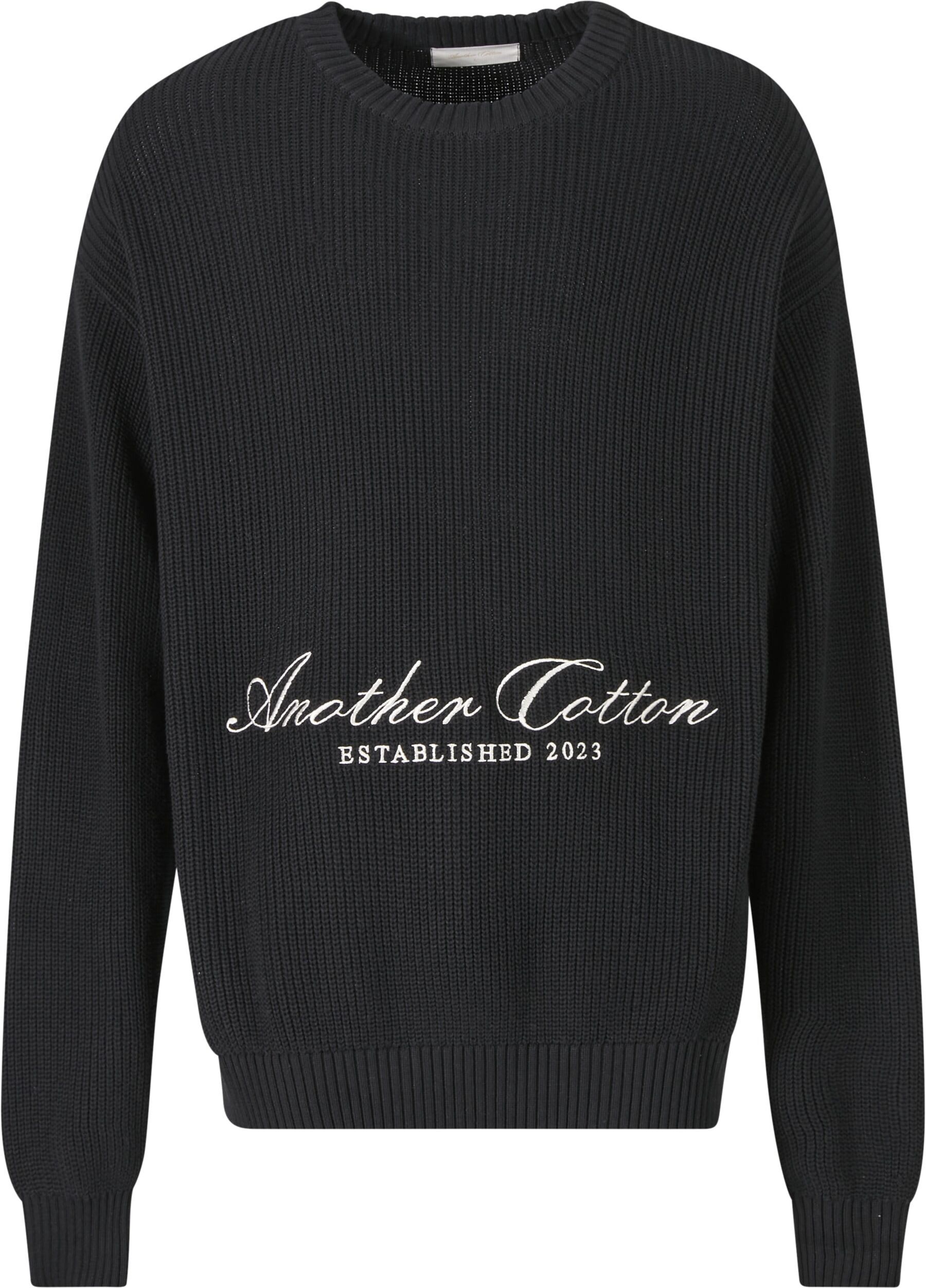 Rundhalspullover ANOTHER COTTON LAB "Another Cotton Lab Established Knit Sweater", Herren, Gr. M, schwarz, 100% Baumwolle, loose fit, Rundhals, Pullover Rundhalspullover