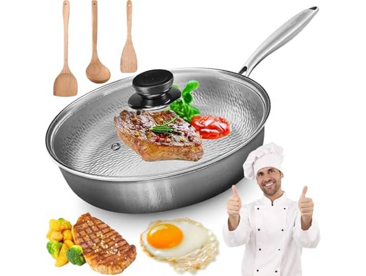 Pealeaf Titan Pfanne - 22/24/26/28/30/32cm Titan Pfanne Unbeschichtet mit Deckel, Antihaftbeschichtete Bratpfannen, Multifunctional Pots und Pans Set für die Hausmannskost (Mit Deckel,26CM)