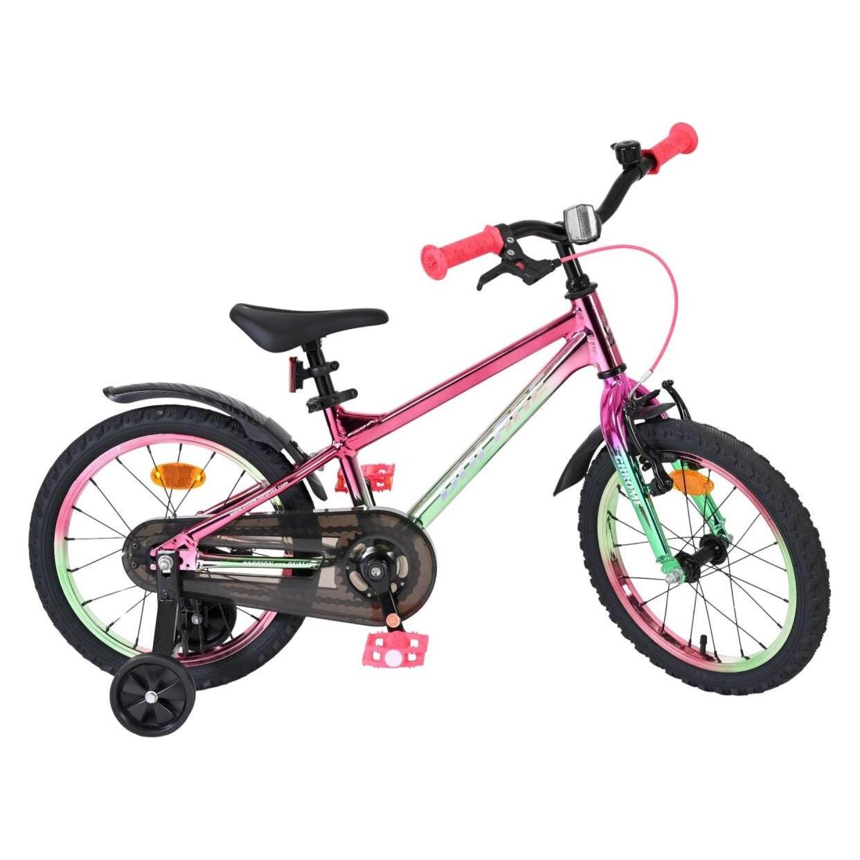 Volare Chrome Kinderfahrrad Uni 16 Zoll Rosa Grün mit Stützrädern und Handbremse (16") (71815012)
