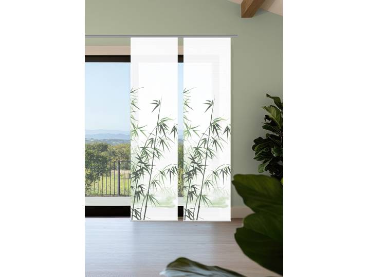 Schiebegardine HOME IN GREEN RUFUS , grün, B:60cm H:245cm, Polyester, Gardinen, Schiebegardine, Bambusoptik, SET, recycelt, Digitaldruck