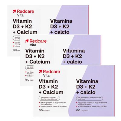 Redcare Vitamin D3, K2 und Calcium 60 Tabletten Dreierpack 3x60 St