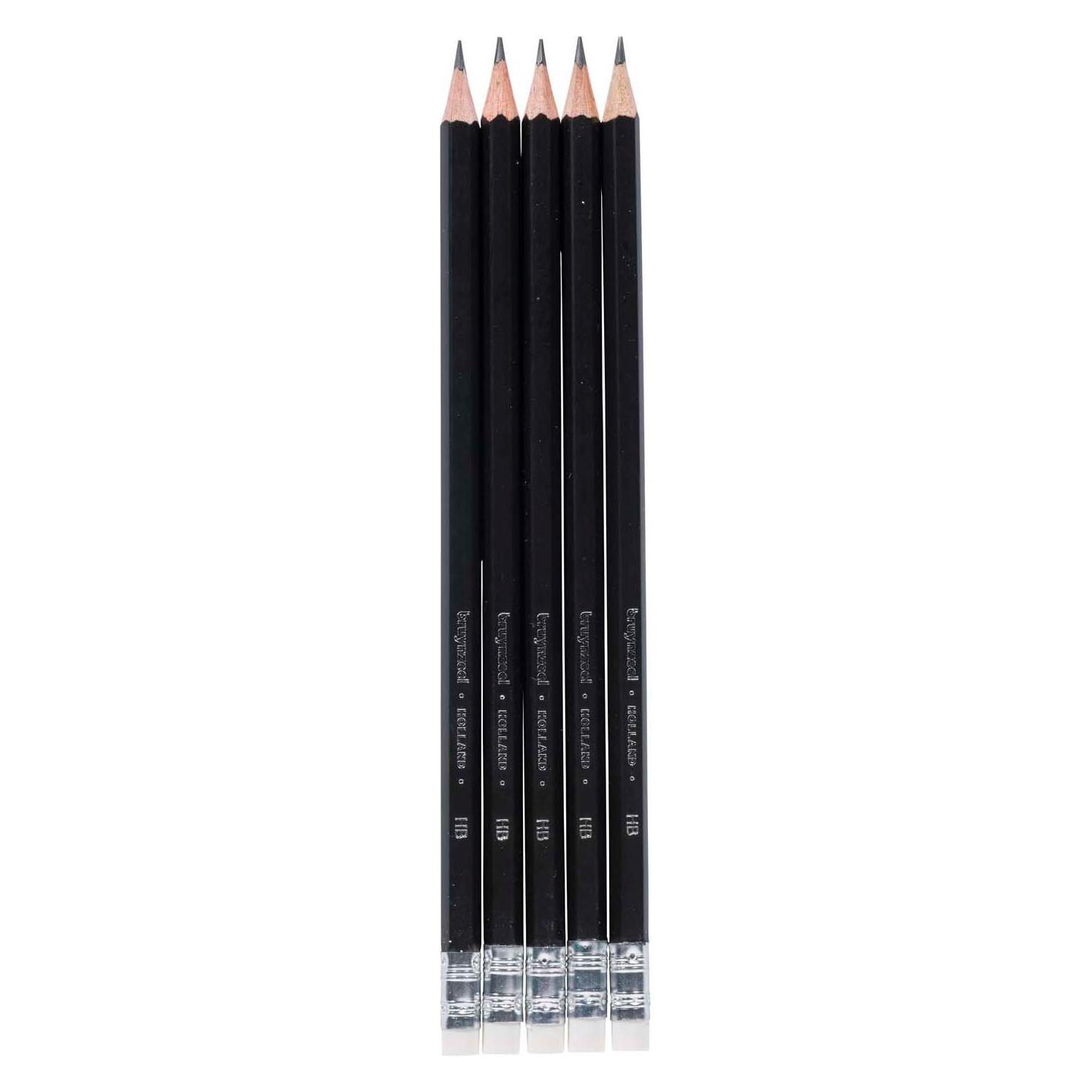 Bruynzeel Graphite pencil set | 5 HB graphite pencils with eraser tips (5x) (ROY-60211005)