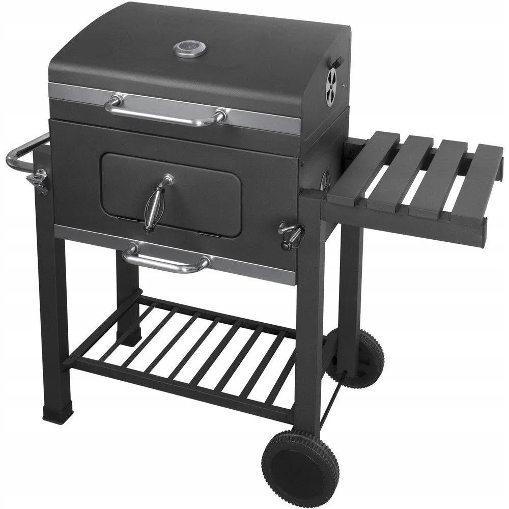 Holzkohlegrill mit Rollen - Grillwagen XXL - Schwerer Stahl - 58x42 cm Grillfläche - Kohleschale - Klappbarer Seitentisch - Pulverbeschichtet
