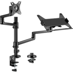 Gembird Regulowany uchwyt biurkowy z ramieniem na monitor i podstawką na notebooka 17-32inch do 8kg (Tisch, 32", 8 kg), Monitor Halterung, Schwarz
