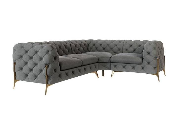 S-Style Möbel Ecksofa Ashley, Chesterfield mit Goldenen Metall Füßen, Wellenfederung