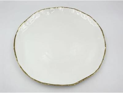 Jiallo "9.5"" Simplicity Collection White Porcelain Gold Trim Raised Rim Round Shape Dessert Plate"