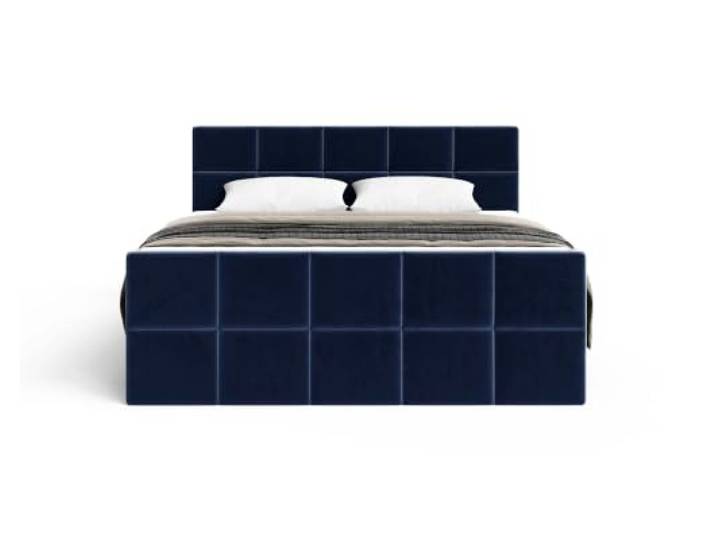 Chilly. Möbel Design Bett Cubo - Komfort Boxspringbett mit Bettkasten, Matratze und Topper - 140x200 cm - Samt Sic Dunkelblau