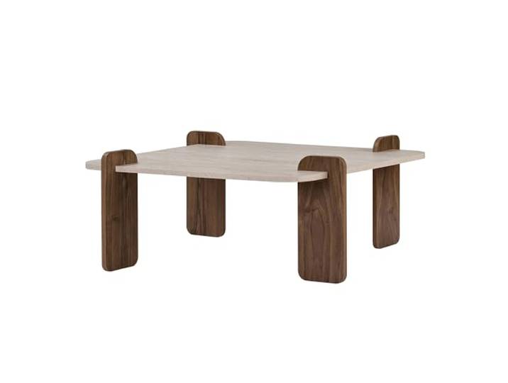 Hanah Home Stilvoller Couchtisch, 90 cm, Travertin & Walnuss, 100% melaminbeschichtet, 18 mm stark Werkzeuglose Montage, modernes Design