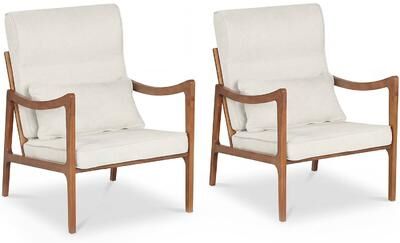 1/2 PCS Linen Modern Upholstered Armchair for Living Room Beige