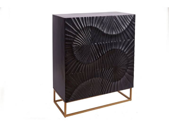 Licht-Erlebnisse Kommode LORIEN, Schwarz Gold 100 x 120 cm Handarbeit Mangoholz Metall