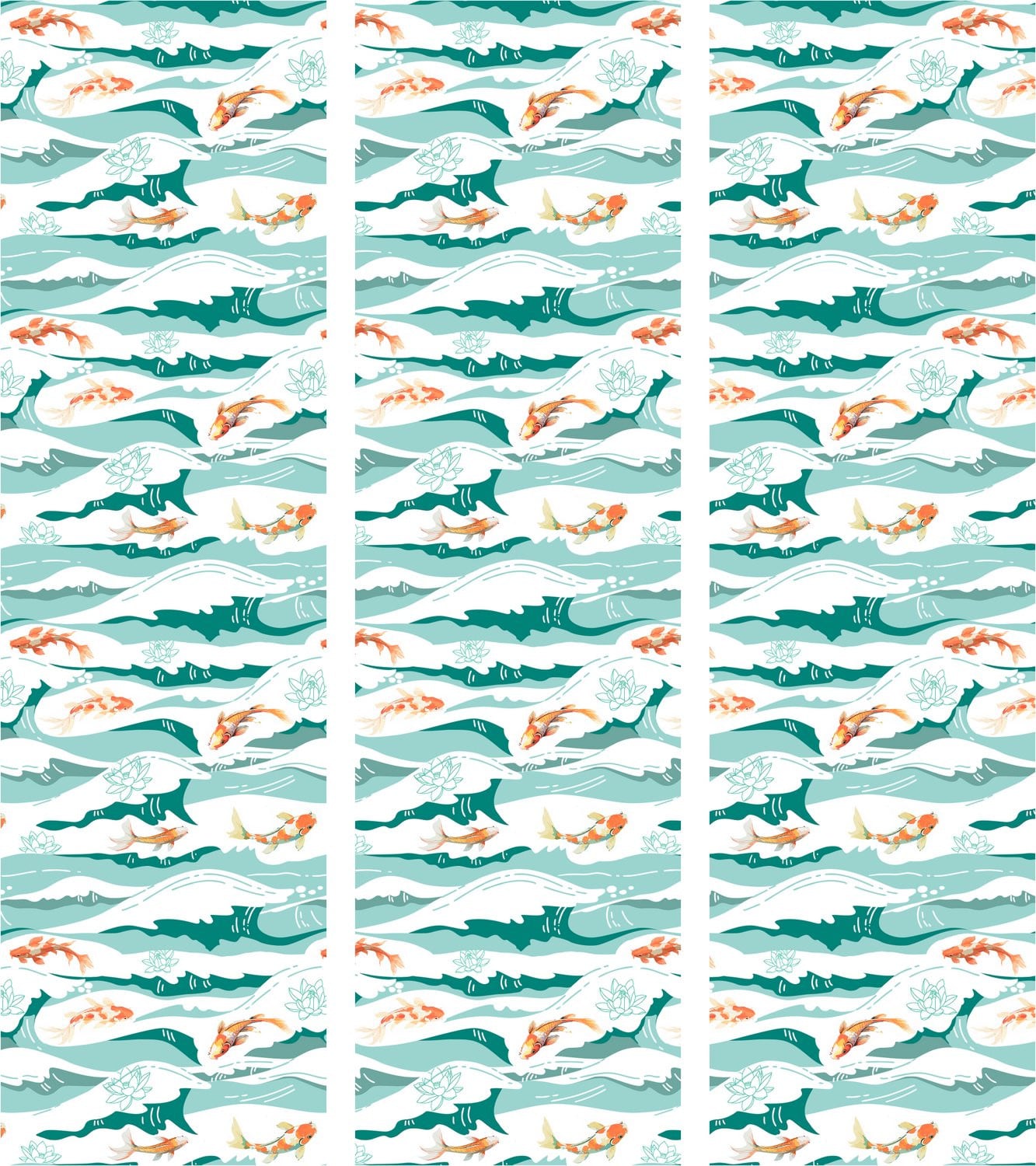 Japans Kamerscherm Fish Jumping Over Waves - 3-delig - Houten frame - 135 x 172 cm - Sea green