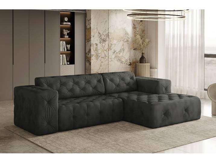Kaiser Möbel Ecksofa, stark gesteppt, weich, elegant LUX stoff Whisper Rechts Graphit