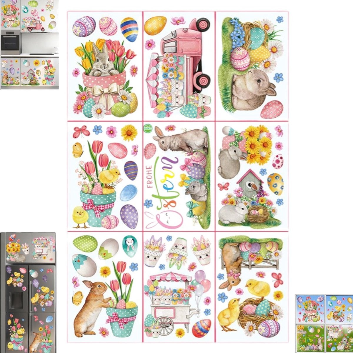 9 stuks Paashaas raamstickers met statische elektriciteit voor lentedecoratie zonder lijm