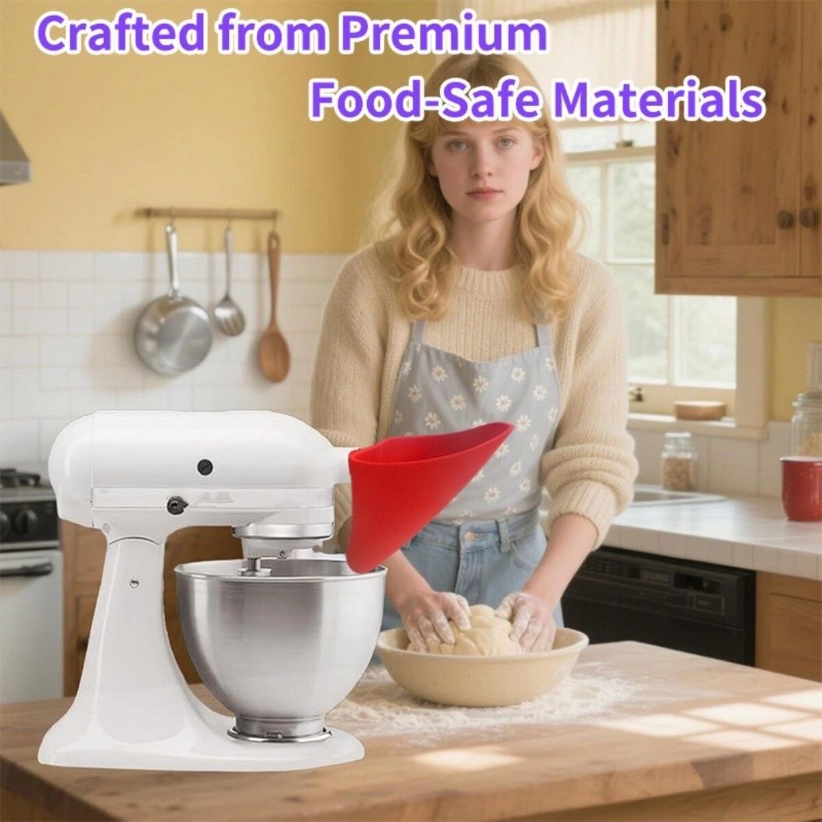 INF Entonnoir de pâtisserie en silicone à large ouverture compatible avec les mixeurs Kitchen Aid - Rouge, Convient aux robots