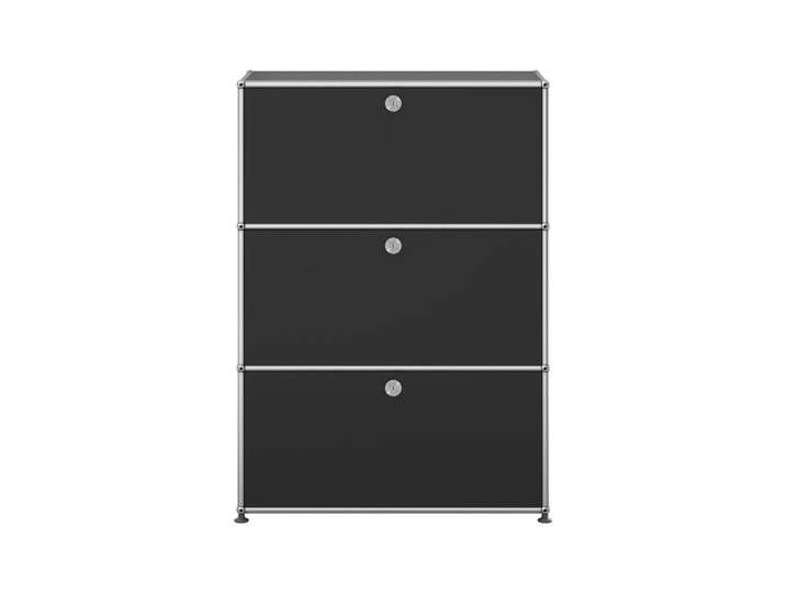 USM Haller Regal 3-fach hoch Breite 78 cm 3 Klapptüren graphitschwarz mit Schloss 78x109x38