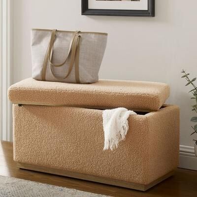 Linon Home Decor Products Mya Rectangle Storage Bench Sand , Sand